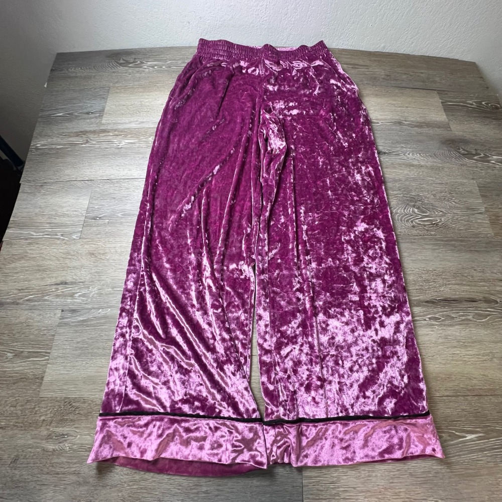 Sofia Intimates Pants Women Large Purple Crushed Velvet Wide Leg Lounge SV411000